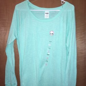 New PINK Long Sleeve Long Shirt Large Green